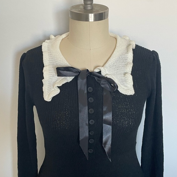 Black Long Sleeve Dress with White Collar - Picture 2 of 3